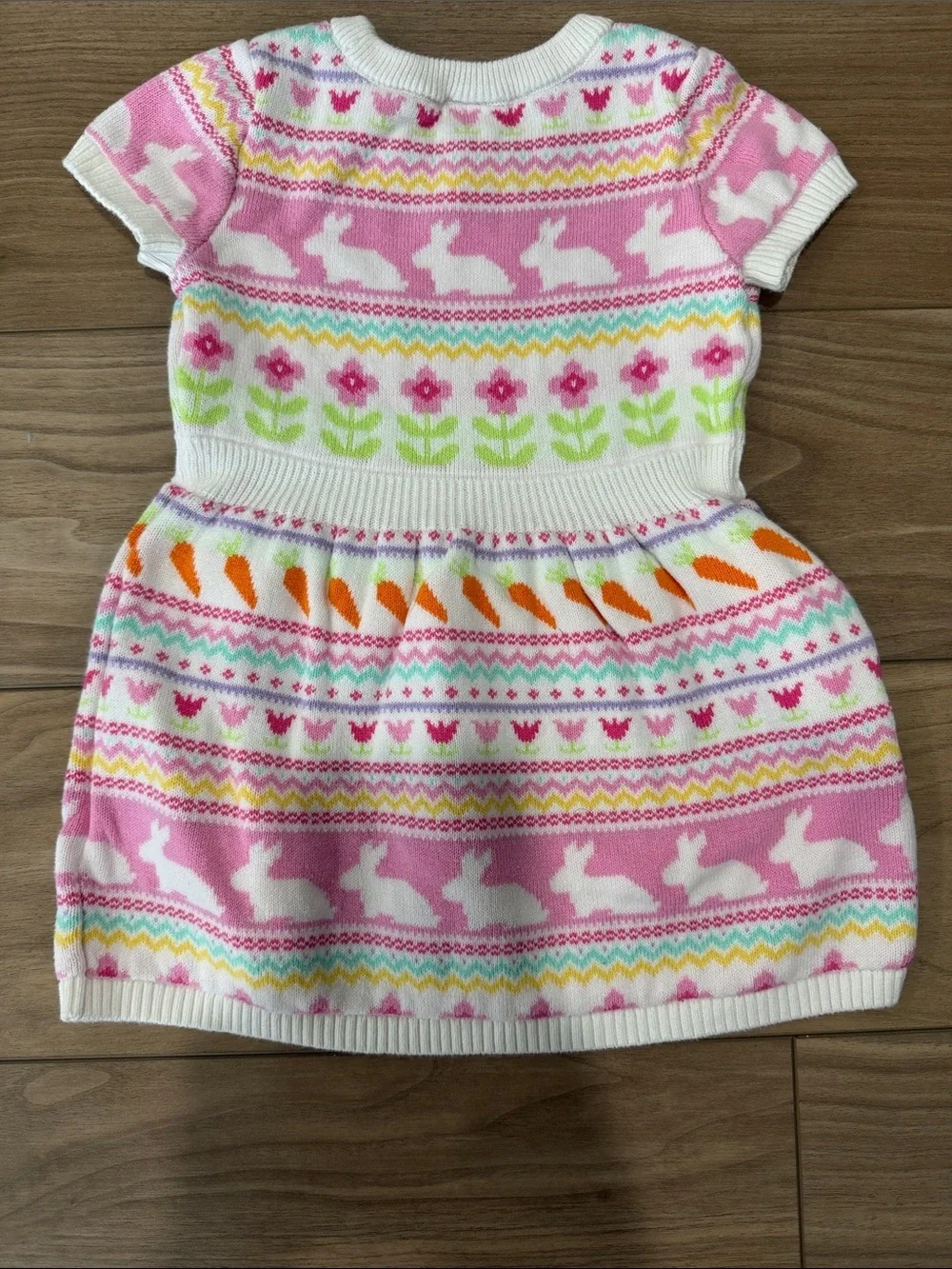 Girls Pink Bunny & Flower Knit Dress